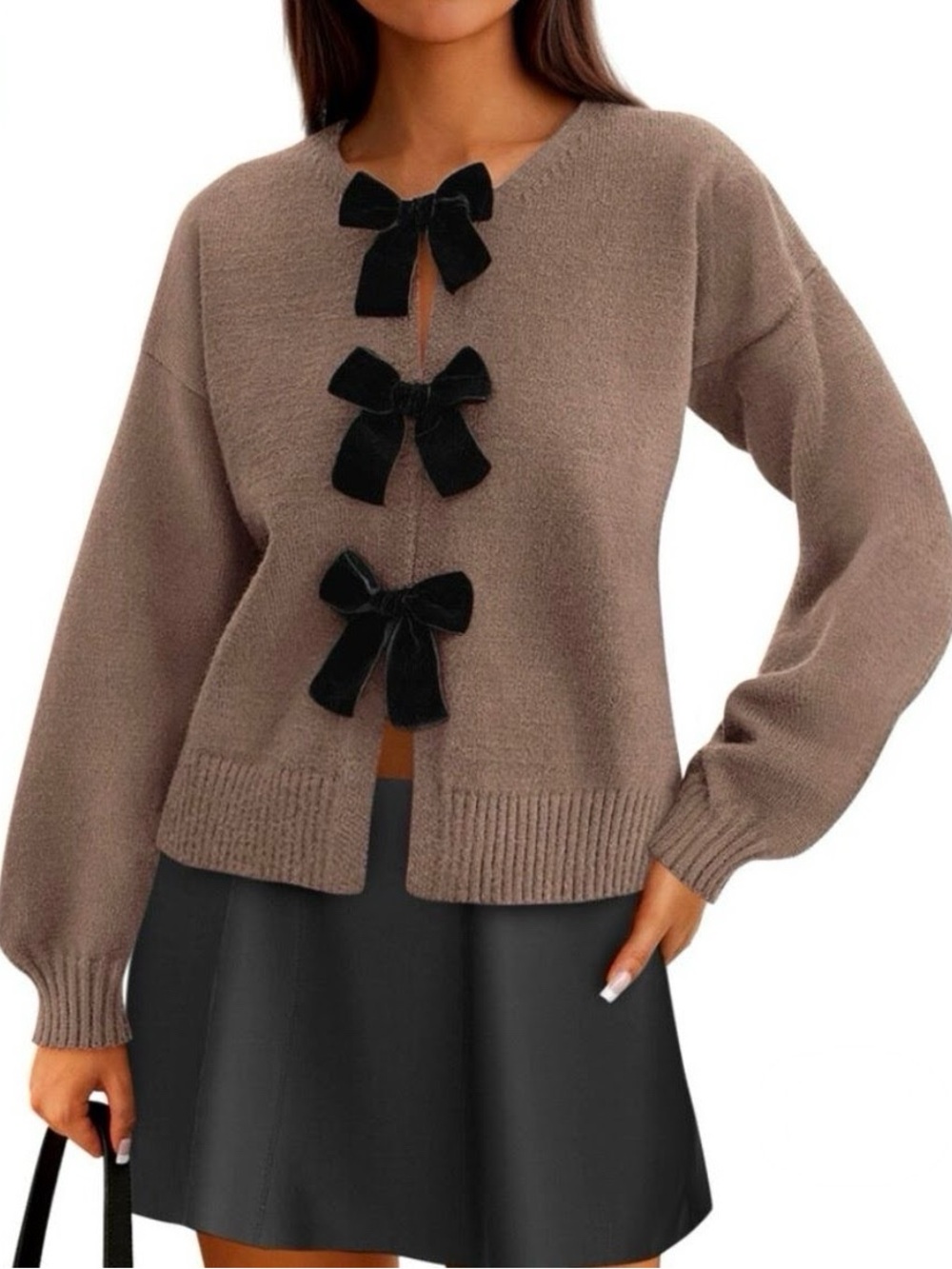 NWT, Rachel Zoe Chocolate Brown Bow-Front Faux Cardigan, Cute and Fuzzy, Girly!